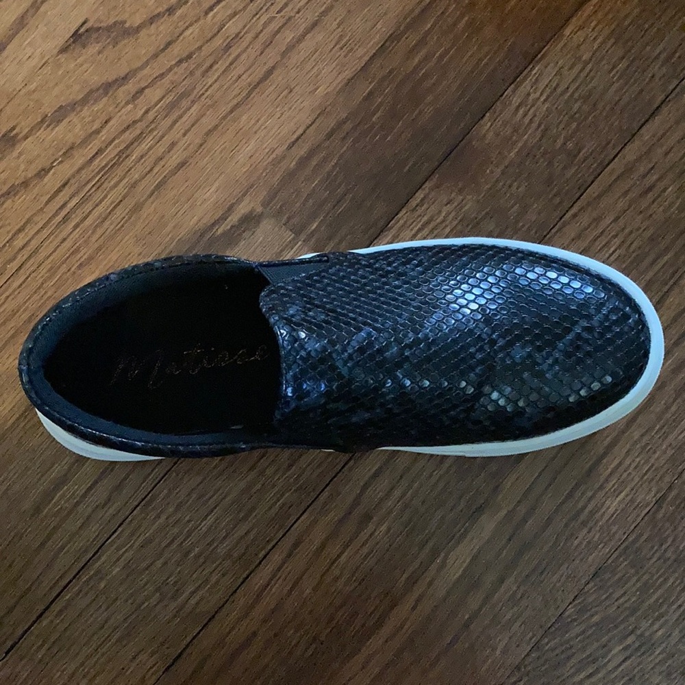 Matisse black slip on style faux snake skin sneakers